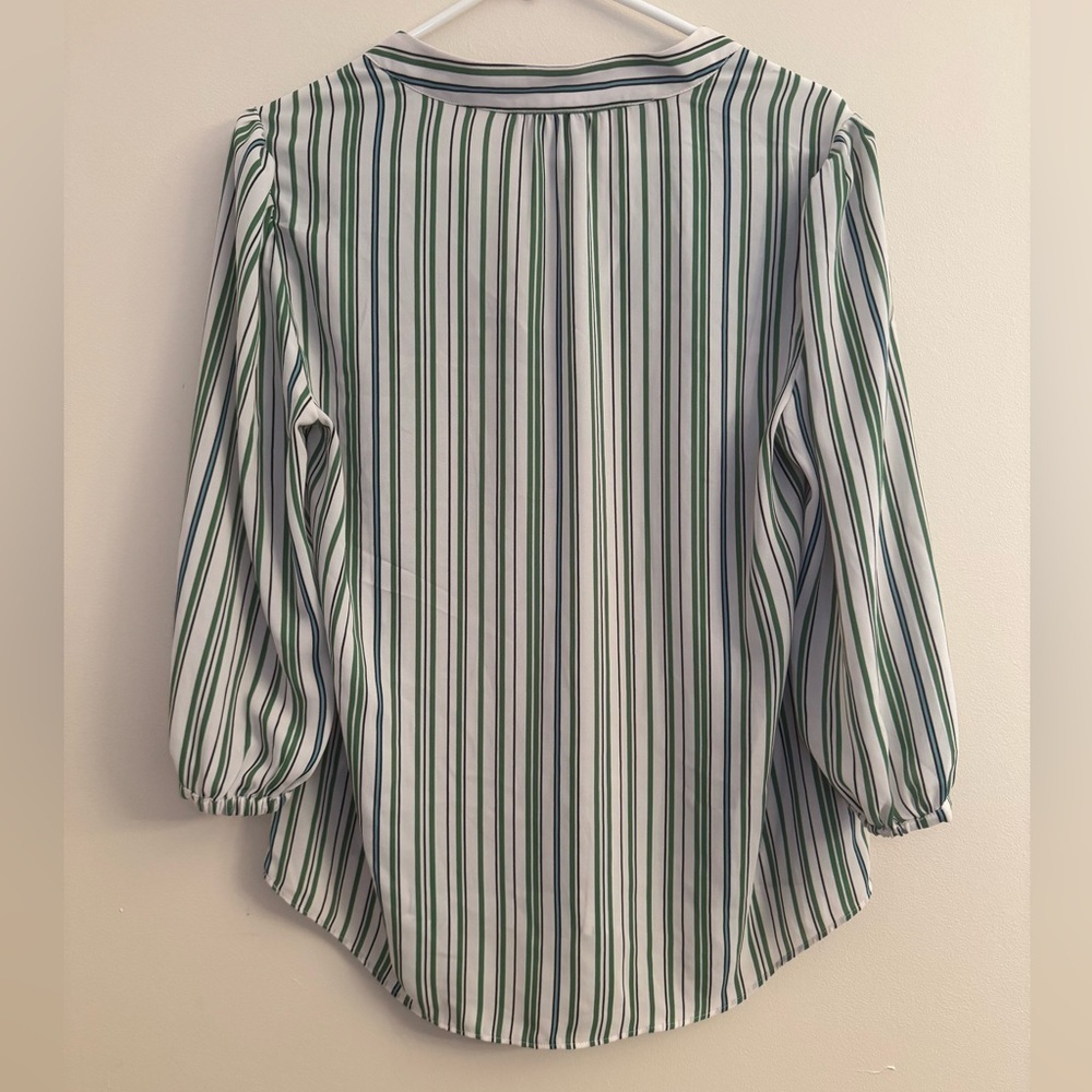 CAbi Awning Striped Blouse Size XS 3/4 Sleeves 5893 Academia Green White Black - Picture 2 of 4